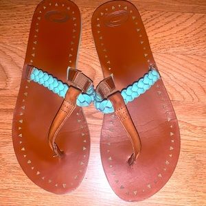 Teal and brown sandals size 8